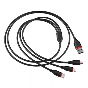 USB kaapeli Borofone BX17 3in1 microUSB-Lightning-Type-C 1.0m (musta)