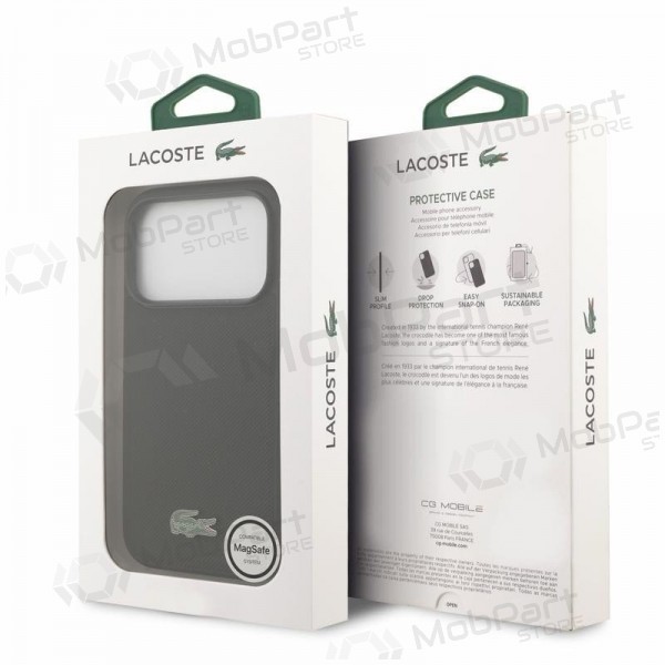 Apple iPhone 18 Pro kotelo - Lacoste PVC Iconic Petit Pique Metal Logo MagSafe (musta)