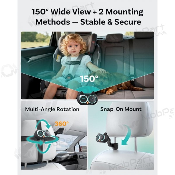 Langaton CarPlay-adapteri Ottocast Cabin Care CA520-T lastenhoitotoiminnolla, musta