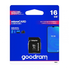 Muistikortti GOODRAM MicroSD 16GB (class10 UHS-I) + SD Sovitin