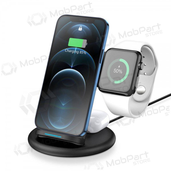 Laturi langaton Dux Ducis C7 3in1 Phone, Apple Watch, Airpods 15W (musta)