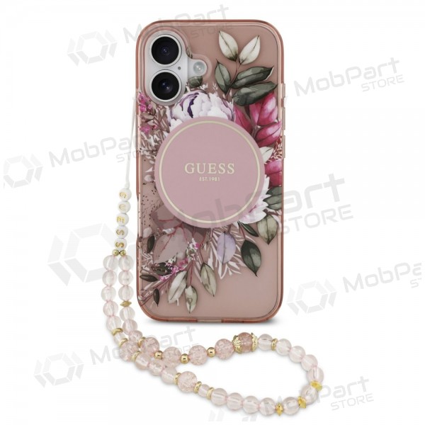 Apple iPhone 17 kotelo - Guess IML Flowers Strap MagSafe (vaaleanpunainen)