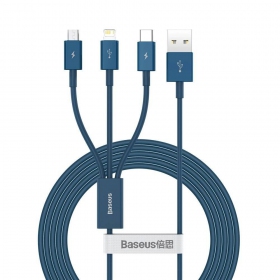 USB kaapeli Baseus Superior USB - microUSB+Lightning+Type-C 100W 1.5m (sininen) CAMLTYS-03