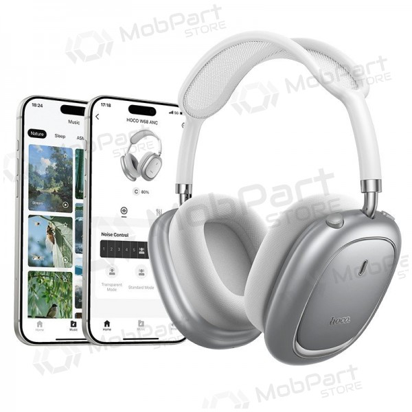 Langattomat kuulokkeet mikrofonilla Hoco W68 ANC Bluetooth hopea