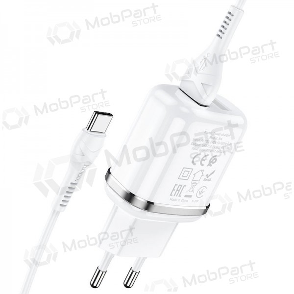 Laturi Hoco N4 X 2 USB  jungtimis + Type-C (2.4A) (valkoinen)