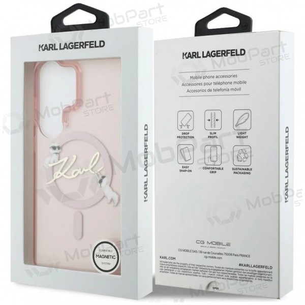 Samsung Galaxy S26 Ultra kotelo - Karl Lagerfeld IML Choupette Karl Script Logo Magnetic (vaaleanpunainen)