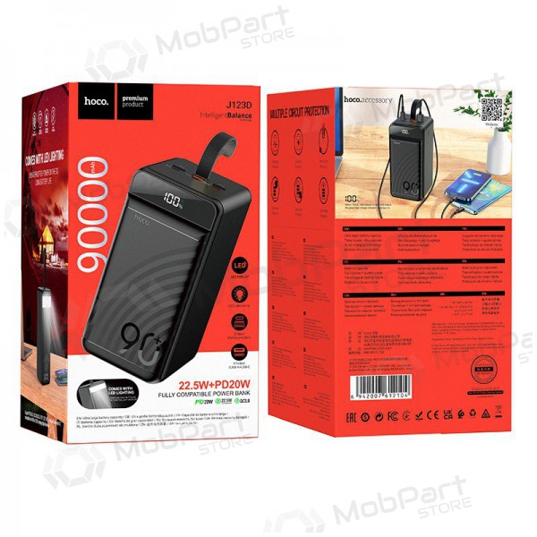 Ulkoinen paristo Power Bank Hoco J123D 22.5W+PD20W 90000mAh musta