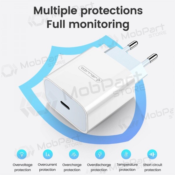 Laturi Jellico AK180 20W USB-C + USB-C to USB-C cable 1.0m valkoinen