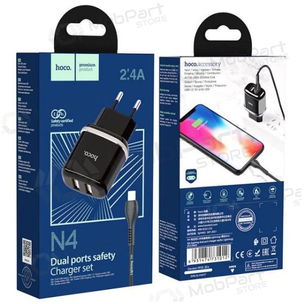 Laturi HOCO N4 Aspiring Dual USB + type-C kaapeli (5V 2.4A) (musta)