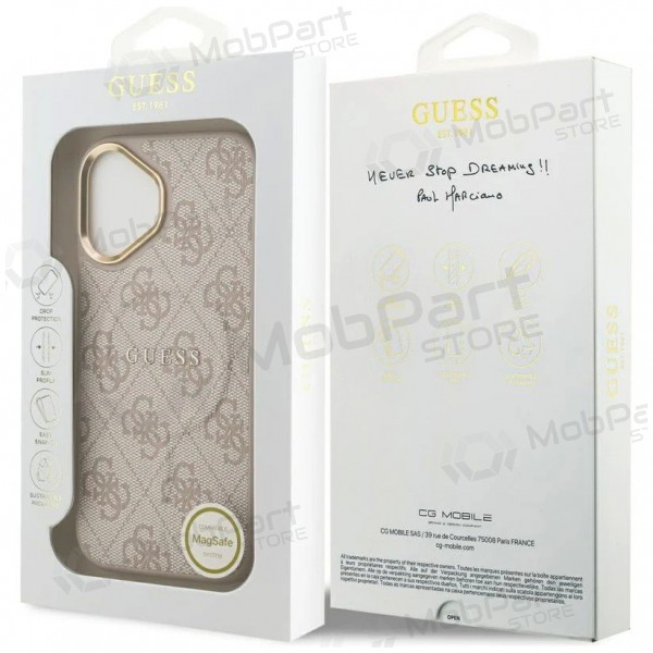 Apple iPhone 17 kotelo - Guess PU Leather 4G Gold Frame MagSafe (vaaleanpunainen)