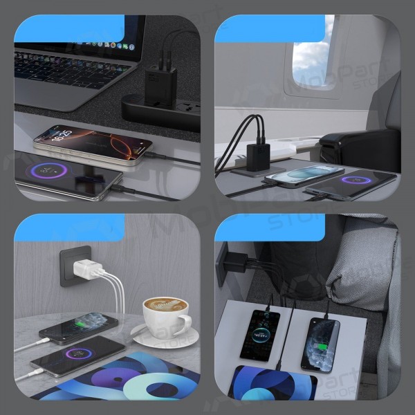 Puhelimen laturi Dudao A28PC 45 W GaN 2x USB-C USB-C-kaapelilla 1 m musta