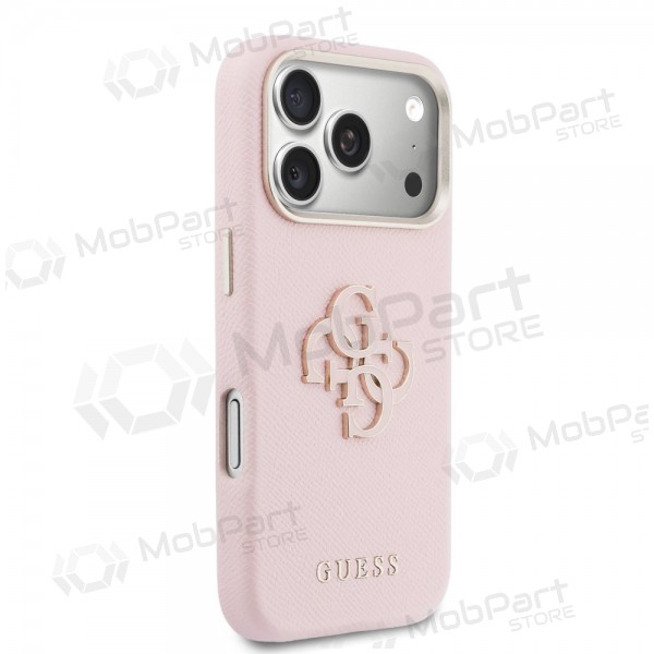 Apple iPhone 17 Pro Max kotelo - Guess PU Grained 4G Resin Metal Logo (vaaleanpunainen)