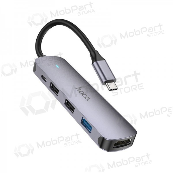 Sovitin Hoco HB27 Type-C Multi-Function Converter HDMI+USB3.0+USB2.0*2+PD harmaa
