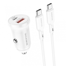 Laturi automobilinis Borofone BZ18A USB-A/Type-C PD20W+QC3.0 + Type-C (valkoinen)