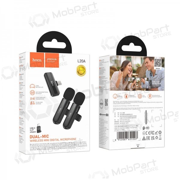 Belaidžių mikrofonų rinkinys Hoco L20A USB-C/Lightning musta