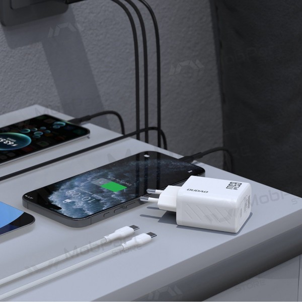 Puhelimen laturi Dudao A28PC 45 W GaN 2x USB-C ja USB-C-kaapeli 1 m musta