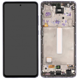 Ekranas Samsung A525/A526 A52 4G/5G 2021 su lietimui jautriu stikliuku ja rėmeliu Awesome Violet OLED (real size)