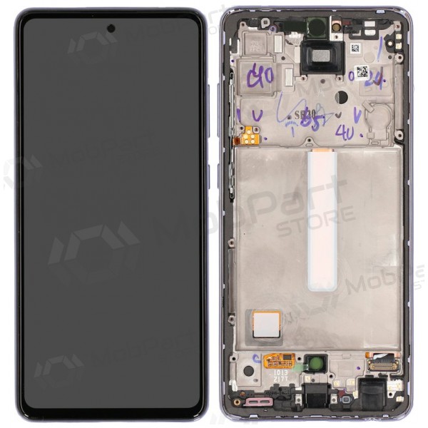 Ekranas Samsung A525/A526 A52 4G/5G 2021 su lietimui jautriu stikliuku ja rėmeliu Awesome Violet OLED (real size)