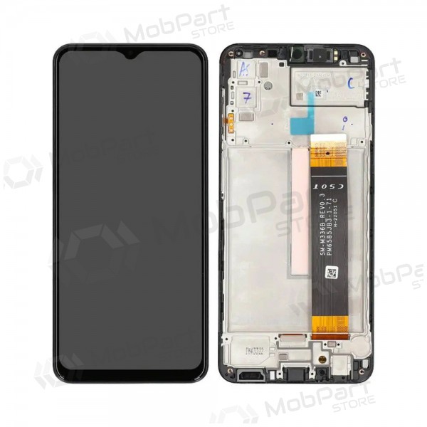 Ekranas Samsung M236 M23 2022 su lietimui jautriu stikliuku ja rėmeliu Black alkuperäinen (service pack)