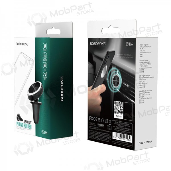 Automobilinis Yleinen telefono laikiklis Borofone BH6, tvirtinamas ant ventiliacijos grotelių, magnetinis, musta
