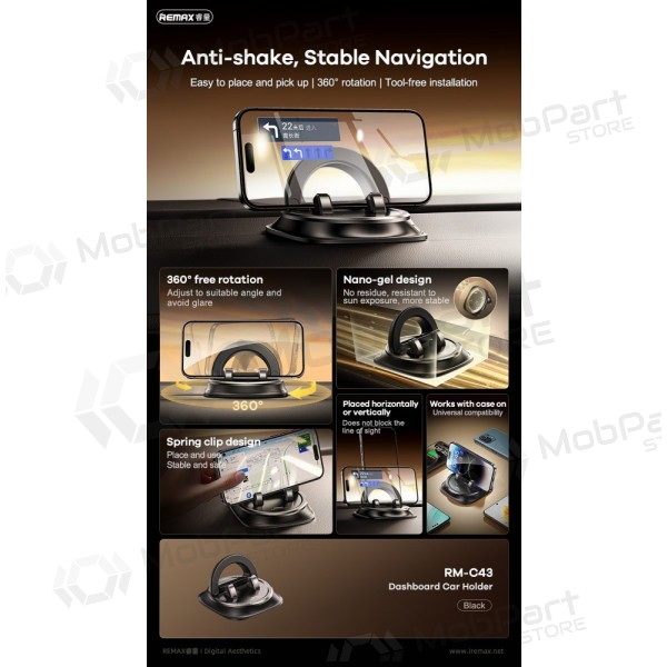 Auton matkapuhelinpidike Remax RM-C43 (dashboard) musta