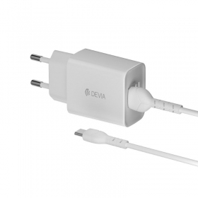 Laturi Devia Smart x 2 USB (2.4A) + Type-C (valkoinen)