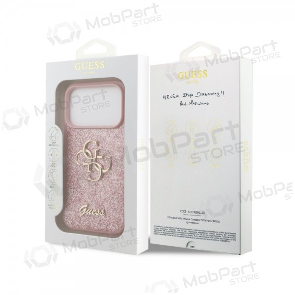 Apple iPhone 18 Pro kotelo - Guess PU Fixed Glitter 4G Metal Logo (vaaleanpunainen)