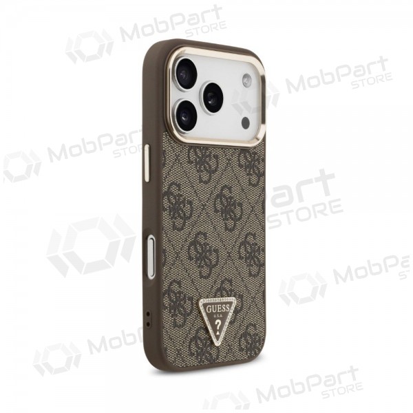 Apple iPhone 18 Pro kotelo - Guess PU Leather 4G Strass Triangle Logo Gold Frame MagSafe (ruskea)