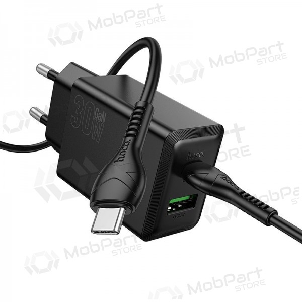 Puhelinlaturi Hoco N71 30 W GaN USB-C + USB-A USB-C-kaapelilla 1 m musta