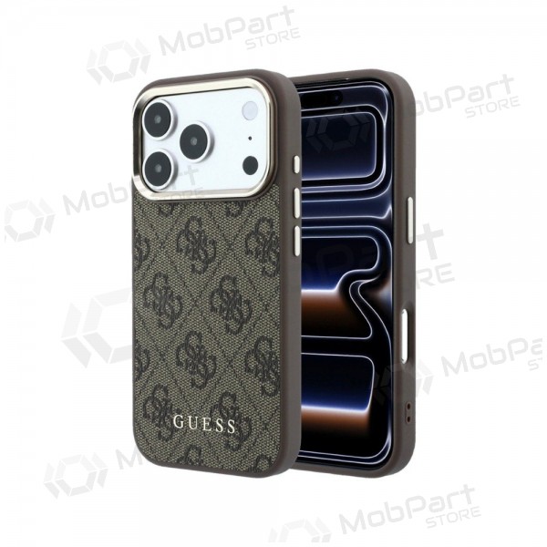 Apple iPhone 18 Pro kotelo - Guess PU Leather 4G Gold Frame MagSafe (ruskea)
