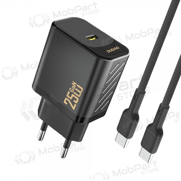 Laturi Dudao A27C GaN 25W USB-C + USB-C to USB-C -kaapeli 1.0m musta