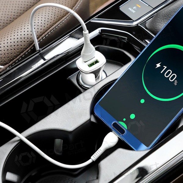 Laturi automobilinis Hoco Z31 Quick Charge 3.0 (3.4A) x 2 USB + Type-C (valkoinen)