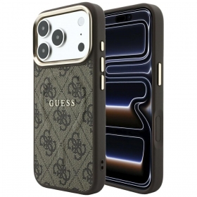 Apple iPhone 18 Pro Max kotelo - Guess PU Leather 4G Gold Frame Embossed MagSafe (ruskea)