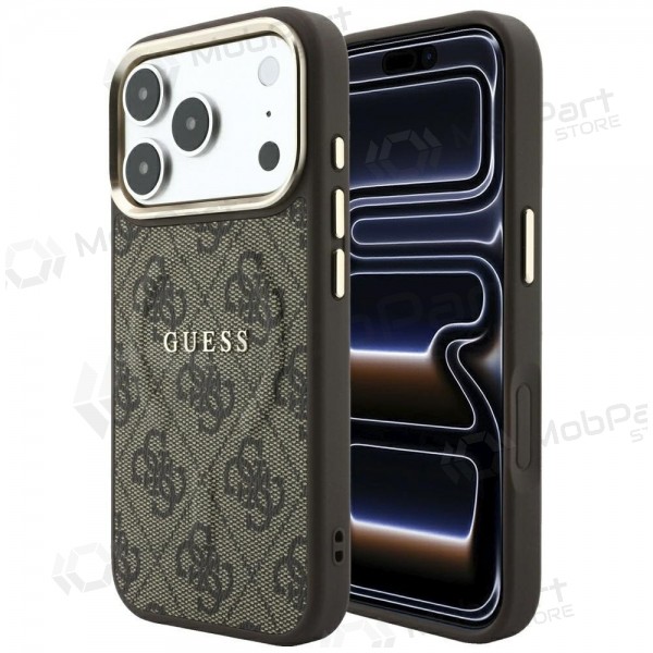 Apple iPhone 18 Pro Max kotelo - Guess PU Leather 4G Gold Frame Embossed MagSafe (ruskea)