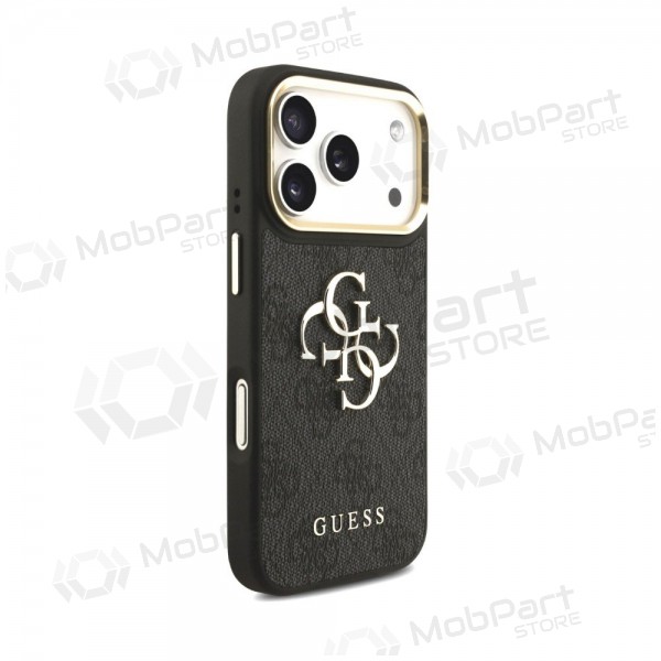 Apple iPhone 18 Pro Max kotelo - Guess PU Leather 4G Metal Logo Gold Frame (musta)