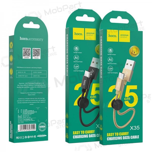 USB kaapeli HOCO X35 lightning 0.25m (musta)