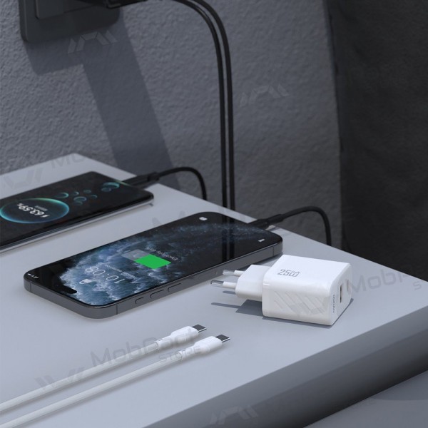 Puhelinlaturi Dudao A26TC 25 W GaN USB-C + USB-A USB-C-kaapelilla 1 m valkoinen