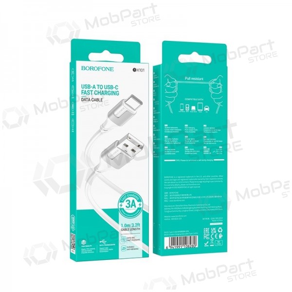USB-C-kaapeli Borofone BX101 USB-A–USB-C 1 m valkoinen