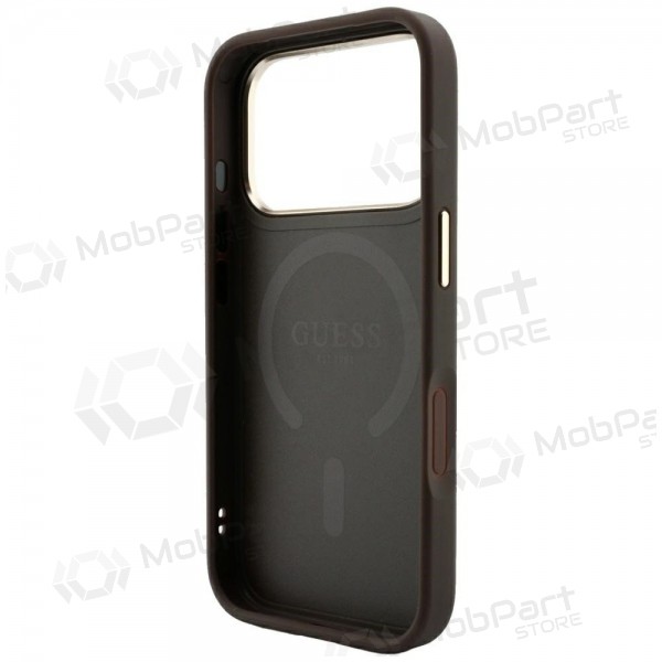 Apple iPhone 18 Pro Max kotelo - Guess PU Leather 4G Gold Frame Embossed MagSafe (ruskea)