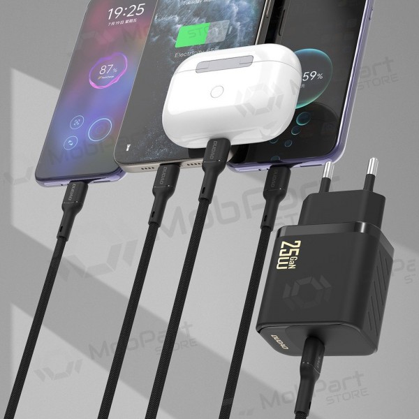Laturi Dudao A27C GaN 25W USB-C + USB-C to USB-C -kaapeli 1.0m musta