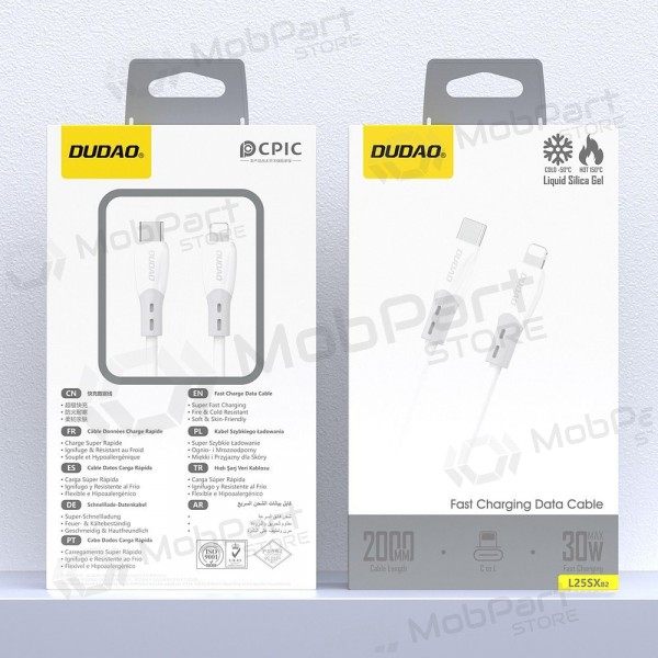 Lightning-kaapeli Dudao L25SX USB-C–Lightning 2 m 30 W valkoinen
