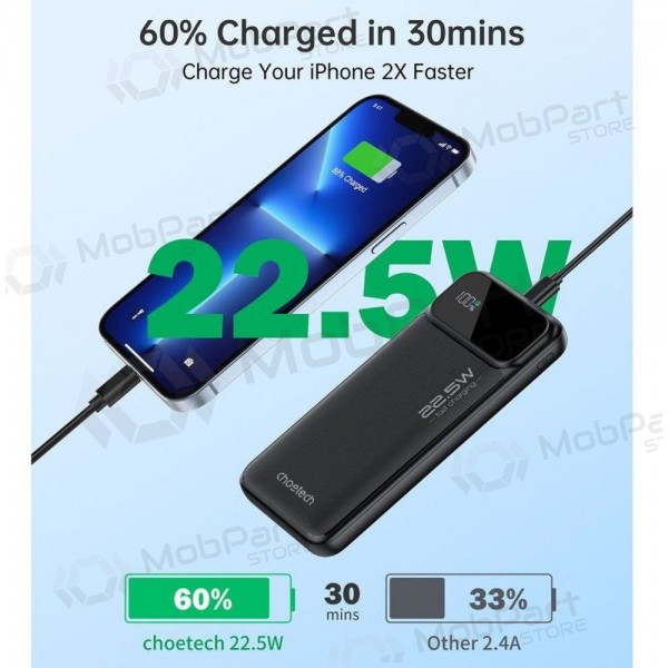 Ulkoinen paristo Power Bank Choetech B728 22.5W 10000mAh musta
