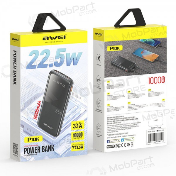 Ulkoinen paristo Power Bank Awei P10K 22.5W 10000mAh musta