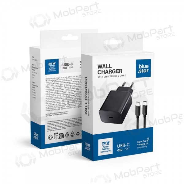 Puhelinlaturi Blue Star 20 W USB-C USB-C-kaapelilla musta