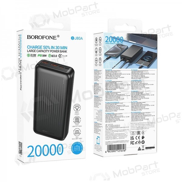 Ulkoinen paristo Power Bank Borofone BJ80A 22.5W 20000mAh musta