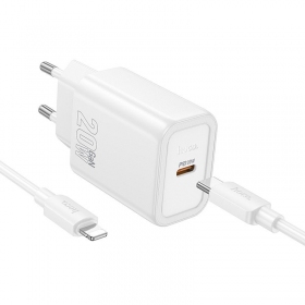Laturi Hoco N60 20W GaN USB-C + USB-C to Lightning cable 1.0m valkoinen