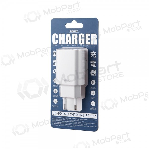 Puhelinlaturi Remax RP-U37 20 W USB-C + USB-A valkoinen