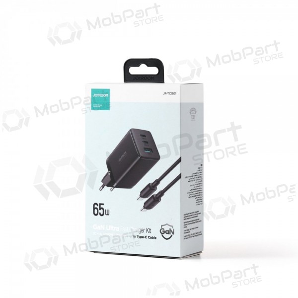 Laturi buitinis Joyroom GaN JR-TCG01 2xUSB-C/USB-A 65W + USB-C cable 1.2m musta