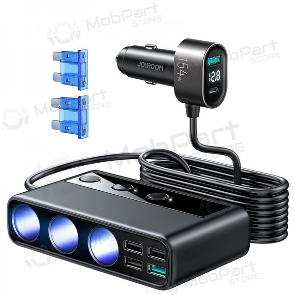 Laturi automobilinis Joyroom 9in1 154W 3x12V, PD USB Type-C, QC3.0 USB-A, 4xUSB-A JR-CL06