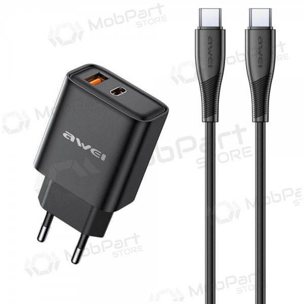 Laturi Awei PD81C-EU USB-A/USB-C + USB-C to USB-C cable musta